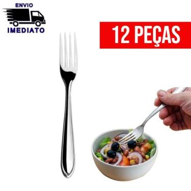 Imagem de Kit 12 Garfos Mesa Talheres Aço Inoxidável Jogo Talher Alta Qualidade 