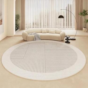 Imagem de Sala de estar Tapete Creme Bege Simples Redondo Quarto Sala de cabeceira Grande Área Tapete Linha Mesa de centro Vestiário Tapetes listrados, SY2303, QD, A, Diâmetro 140 cm