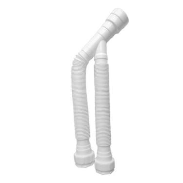 Imagem de Sifão Sanfonado Duplo 80Cm Lavatório/Pia/Tanque Branco Branco - Krona,