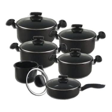 Imagem de Jogo De Panelas 6 Peças Preta Tampa De Vidro - Royale
