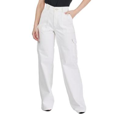 Imagem de Calça Wide Leg Feminina HNO Jeans Cargo Off White, 36