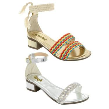 Imagem de Kit Sandália Infantil Menina Salto Baixo Grosso Brilho Strass Klicpé +