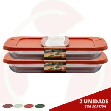 Imagem de Assadeira 1,6L Retangular Vidro Temperado Pequeno Tampa Sortida 2UNID 
