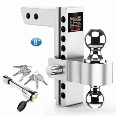 Imagem de Tlvuvmo Engate de reboque ajustável – Suporte de bola de engate de 20 cm para receptor de 5 polegadas, 12.500 GTW, 5.1 cm e 2-5/40.6 cm, engate de reboque de alumínio com travas duplas de pinos