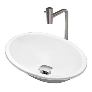 Imagem de Cuba Pia Banheiro Sophia Torneira Inox e Valvula Inox Click Branco - L