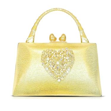 Imagem de QTKJ Bolsa de noite dourada, bolsas clutch para mulheres, strass amor, bolsa transversal para festa de casamento, Dourado, One Size