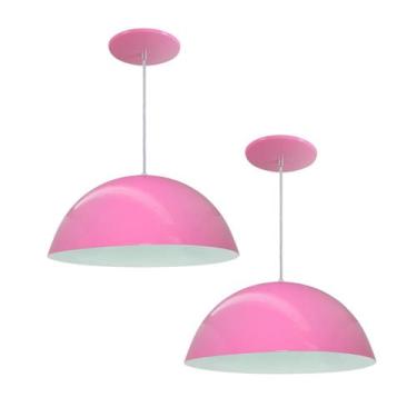 Imagem de Kit 2 Luminária Pendente Meia Lua 50cm Interior Branco Brilho Com Fiaç