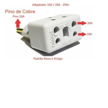 Imagem de Plug Adaptador De Tomada 10a 20a Bob 3pinos 2pinos - Império