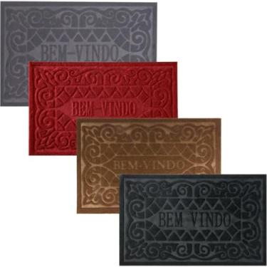 Imagem de Tapete de porta Antiderrapante Capacho Entrada Bem Vindo Retém Água e Sujeira Ambiente Mais Limpo e Charmoso Ideal para Entradas Casa Apartamento Escritório Decorativo (Vermelho)