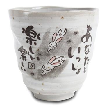 Imagem de Mino ware Cerâmica Japonesa Yunomi Chawan Chávena de Chá Peaceful Time Series c/ Kanji Poema Cinza Feito no Japão (Importação do Japão) KSY107 (Coelho)