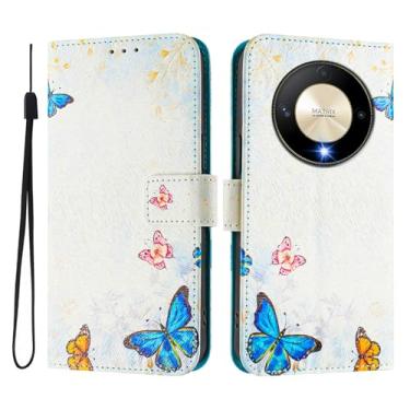 Imagem de Capa carteira para Honor Magic6 Lite, 3 compartimentos para cartão, 1 compartimento para dinheiro, capa flip de couro PU com padrão fofo, capa com fivela magnética à prova de choque, compatível com