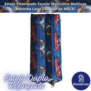 Imagem de Estojo Estampado Escolar Masculino Multiuso Bolsinha Lona 2 Divisórias