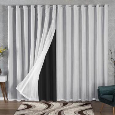 Imagem de Cortina 3 Metros Blackout De Tecido Com Voil Sala Quarto 3,00x2,70  - 