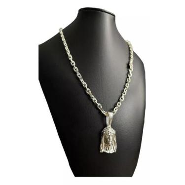 Imagem de Cordão 6mm Cadeado + Pingente Rosto Jesus Banhado Prata 925 - ToJoia18