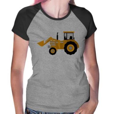 Imagem de Baby Look Raglan Trator Pá Carregadeira Amarelo - Foca na Moda, Cinza,