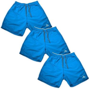 Imagem de Kit 3 Shorts Masculino Básicos Azul Piscina Moda Praia Lazer - Bueno S