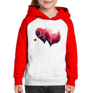 Imagem de Moletom Infantil Corações Flores - Foca na Moda, Branco, Vermelho, 10
