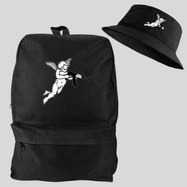 Imagem de Kit Chapeu Bucket + Mochila Bolsa Masculina Basica Escolar Pega a Visã