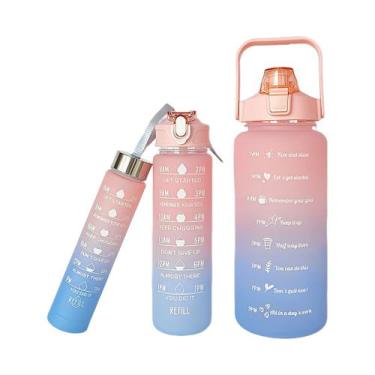 Imagem de Kit 3 Garrafa Agua Squeeze Galão Com Adesivos Lembretes beber Agua - A
