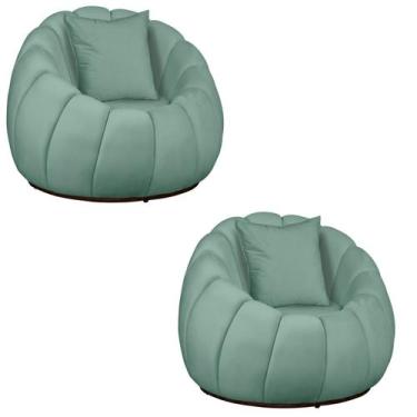 Imagem de Kit 02 Poltronas Concha Almofada Base Arco Giratória Veludo - Fina Mob