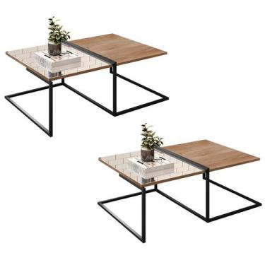 Imagem de Kit 02 Mesa de Centro Retangular Espelho Industrial Madeira - Fina Mob