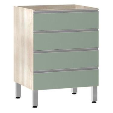 Imagem de Balcão Sem Tampo Gaveteiro 60cm Lis Legno Crem e Verde Jade - LUCIANE