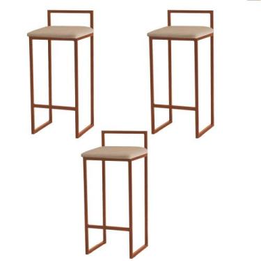 Imagem de Kit 3 Banquetas Altas Estofadas Suede Pietra Base Bronze - JOTABE, cap