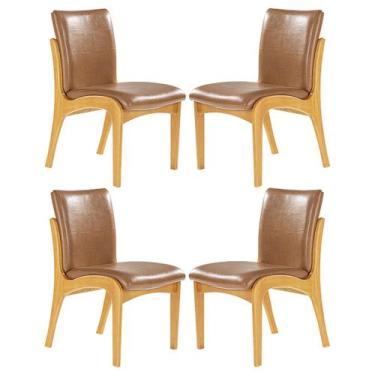 Imagem de Kit 4 Cadeiras de Madeira Mel Estofada Tecido Caramelo Lisboa L85 RMI 