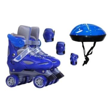 Imagem de Patins Quad Azul Regulável De Todos Tamanhos + Capacete + joelheira + 