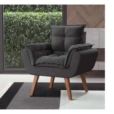 Imagem de Kit 2 Poltronas Opalas com Puff Redondo Linho Grafite - Neros Interior