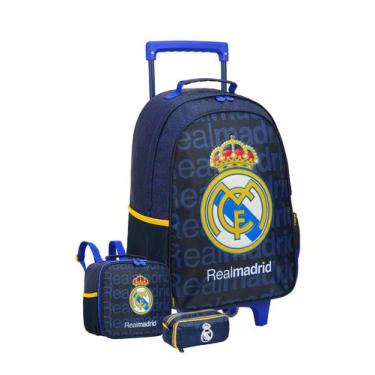 Imagem de Kit Escolar Real Madrid Mochila Rodas + Lancheira + Estojo D - Xeryus