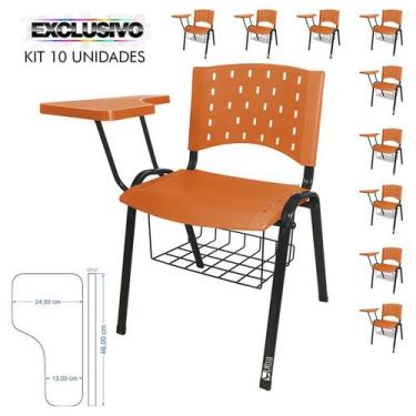 Imagem de Cadeira Universitária Plástica Laranja Com Porta Livros 10 Unidades Pr