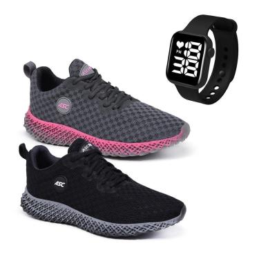 Imagem de Kit 2 Pares de Tênis Ascension Ghost 2 + Relogio Quadrado-Unissex