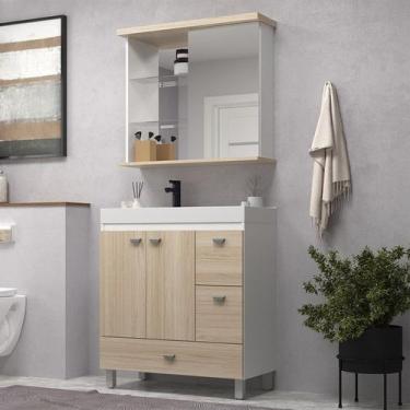 Imagem de Gabinete de Banheiro 80cm com Lavatório e Armário Ref 855 Cewal - Bran