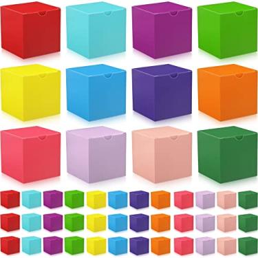 Imagem de Zhehao Pacote com 48 caixas de presente coloridas pequenas caixas de presente de papelão com tampas a granel 7,6 x 7,6 cm x 7,6 cm caixa quadrada de cubo de papel kraft montada para velas, presentes