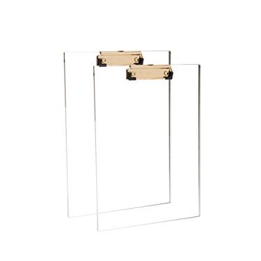 Imagem de Painel de acrílico transparente com clipe dourado, conjunto de 2 peças, serve para 22,86 x 30,48 cm - padrão de tamanho de letra, papelaria de mesa de design moderno para escritório, material escolar e doméstico, materiais de escritório de acrílico
