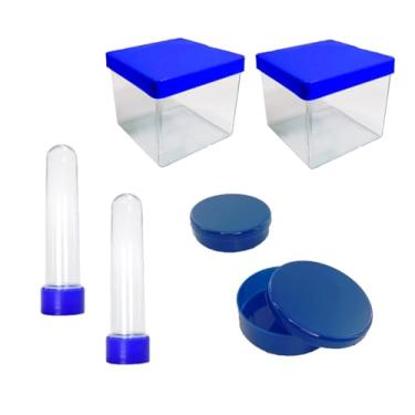 Imagem de Kit 10 Tubetes 10 Caixinhas 5x5cm 10 Latinhas Color para Doces Balas Mimos Temperos Potinhos Especiarias para Lembrancinhas Decoração Festas Aniversários Mimos (Azulão)