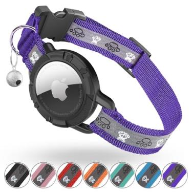 Imagem de Coleira AirTag reflexiva para gatos, coleira rastreadora integrada com suporte de etiqueta de ar e sino, coleiras de GPS para gatos com faixa elástica de segurança para meninas, meninos, gatinhos e
