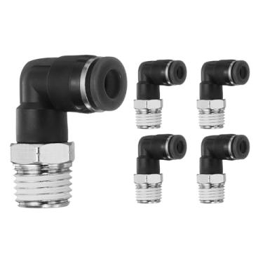 Imagem de HARFINGTON 5 peças de encaixe push to connect cotovelo macho 1/4 polegada tubo OD x 1/4 polegada NPT rosca plástico conexão rápida mangueira de ar kit de encaixe pneumático conector de bloqueio de