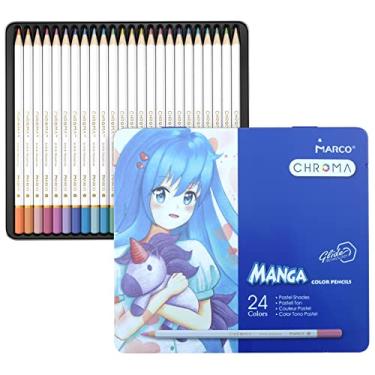 Imagem de Lápis de cor pastel Marco Chroma Mangá 24 cores conjunto em lata de metal (8550-24TN), dureza 2B, ideal para escrever, pintar, desenhar, desenhar, mangá