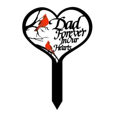 Imagem de OZIO Marcadores de túmulo memorial para cemitério, placa memorial de coração, estaca, cardeais, estaca de jardim, memorial, estaca de metal, decoração para mãe, pai, cemitério, ao ar livre, quintal,