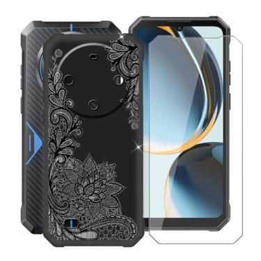 Imagem de YQINHHME Capa de telefone amortecedora de TPU macia preta para Fossibot F105 (6,7 polegadas) com 1 protetor de tela de vidro temperado, capa fina de silicone à prova de choque para Fossibot F105 -