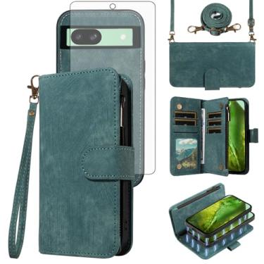 Imagem de Asuwish Capa de celular para Google Pixel 8A 5G carteira com zíper destacável capa de celular magnética com protetor de tela de vidro temperado alça transversal alça flip porta-cartão slot Pixel8A A8