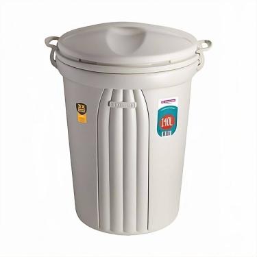 Imagem de Lixeira Plástica Grande 140 Litros Com Tampa Alças Cesto De Lixo Área Externa Bege - 295 Sanremo