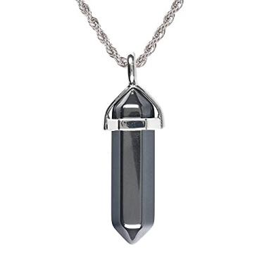 Imagem de Natural Hematite Gemstone Hexagonal Pointed Reiki Chakra Pendant Necklace 50cm High-grade Iron Gift Box