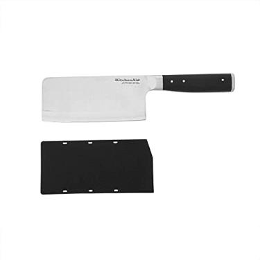 Imagem de KitchenAid Faca de cutelo de rebite triplo forjada Gourmet com tampa de lâmina de ajuste personalizado, faca de cozinha afiada, lâmina de aço inoxidável japonês de alto carbono, cutelo de carne, preta