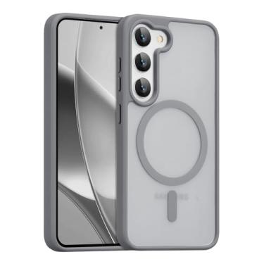 Imagem de RALEAVO Capa magnética forte para Samsung Galaxy S23 [compatível com Magsafe] Capa protetora fina à prova de choque para celular S23 com traseira rígida translúcida, cinza