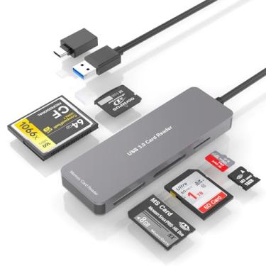 Imagem de Leitor de cartão de memória múltiplo, 6 em 1 USB C USB 3.0 para SD TF XD CF MS M2 adaptador de leitor de cartão, suporta cartões SD SDXC SDHC CF CFI TF Micro SD Micro SDXC Micro SDHC MS MMC UHS-I
