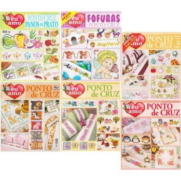 Imagem de Kit 6 Revistas Artesanato Eu Amo Ponto De Cruz Panos De Prato Bordados