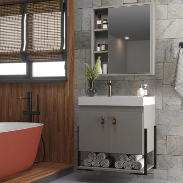 Imagem de Conjunto Balcão para Banheiro com Espelheira Maré Cimento